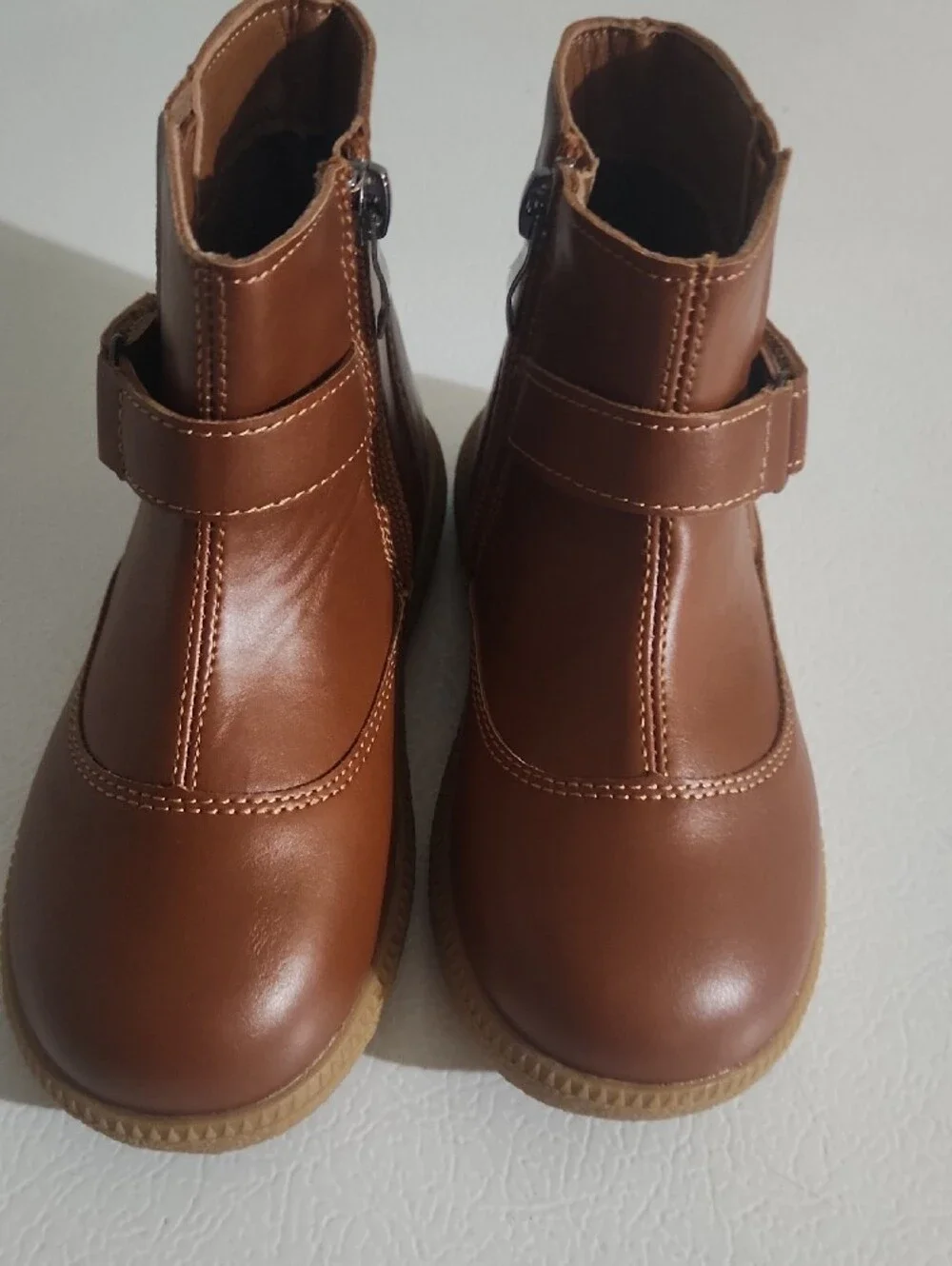 Kids Brown Ankle Boots with Side Zip and Adjustable Strap